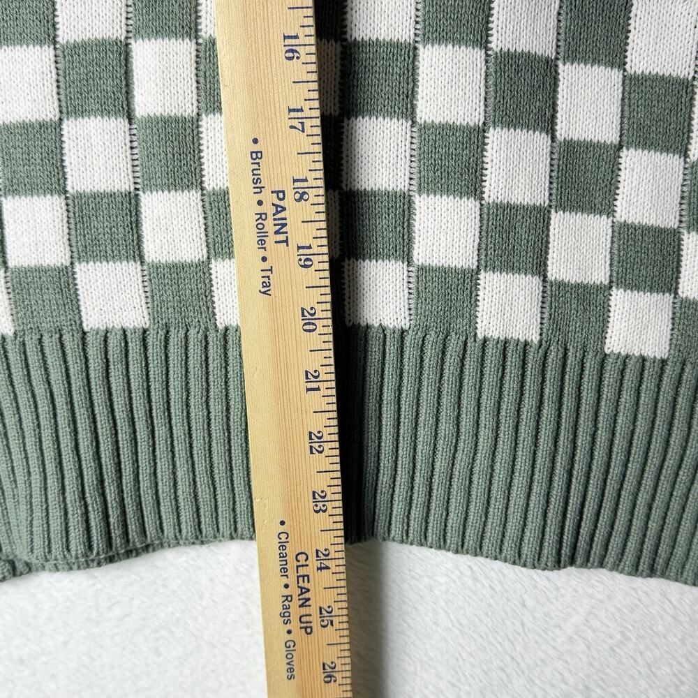 Beach Riot Checkered & Stripe Knit Crewneck Sweater Sage Green Cream Women M - Picture 6 of 8